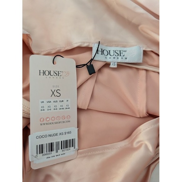 House of CB Coco Nude Pink Satin Draped Wrap Midi Dress XS New With Tags - Picture 6 of 7